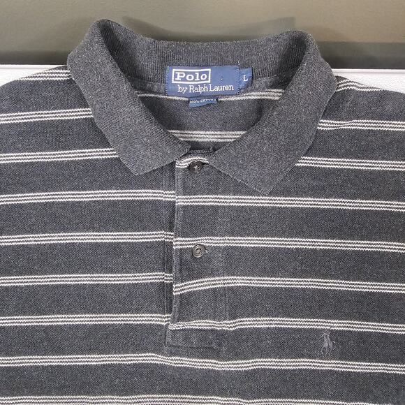 Vintage Polo Ralph Lauren Shirt Large Striped Gray Golf Preppy Casual Essential - Picture 3 of 8